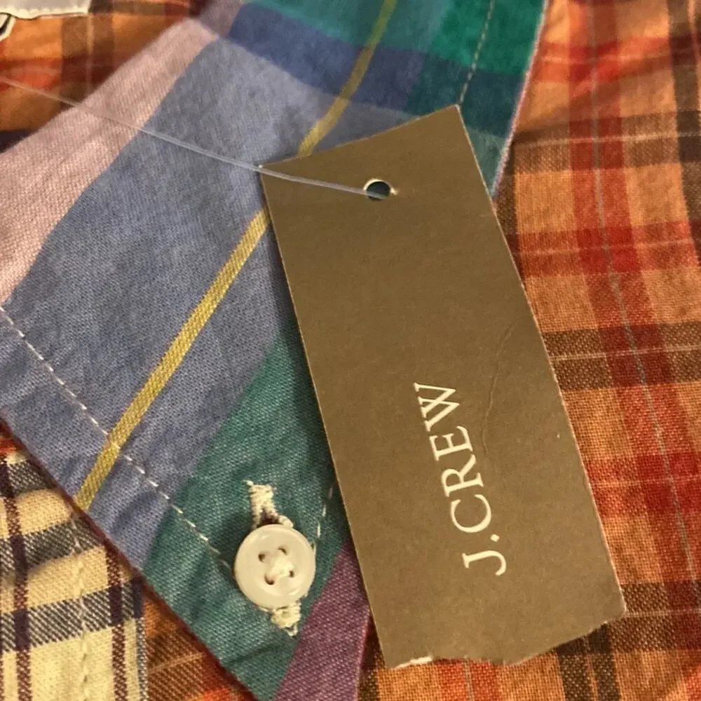 J. Crew mixed plaid Relaxed short sleeve Indian madras shirt